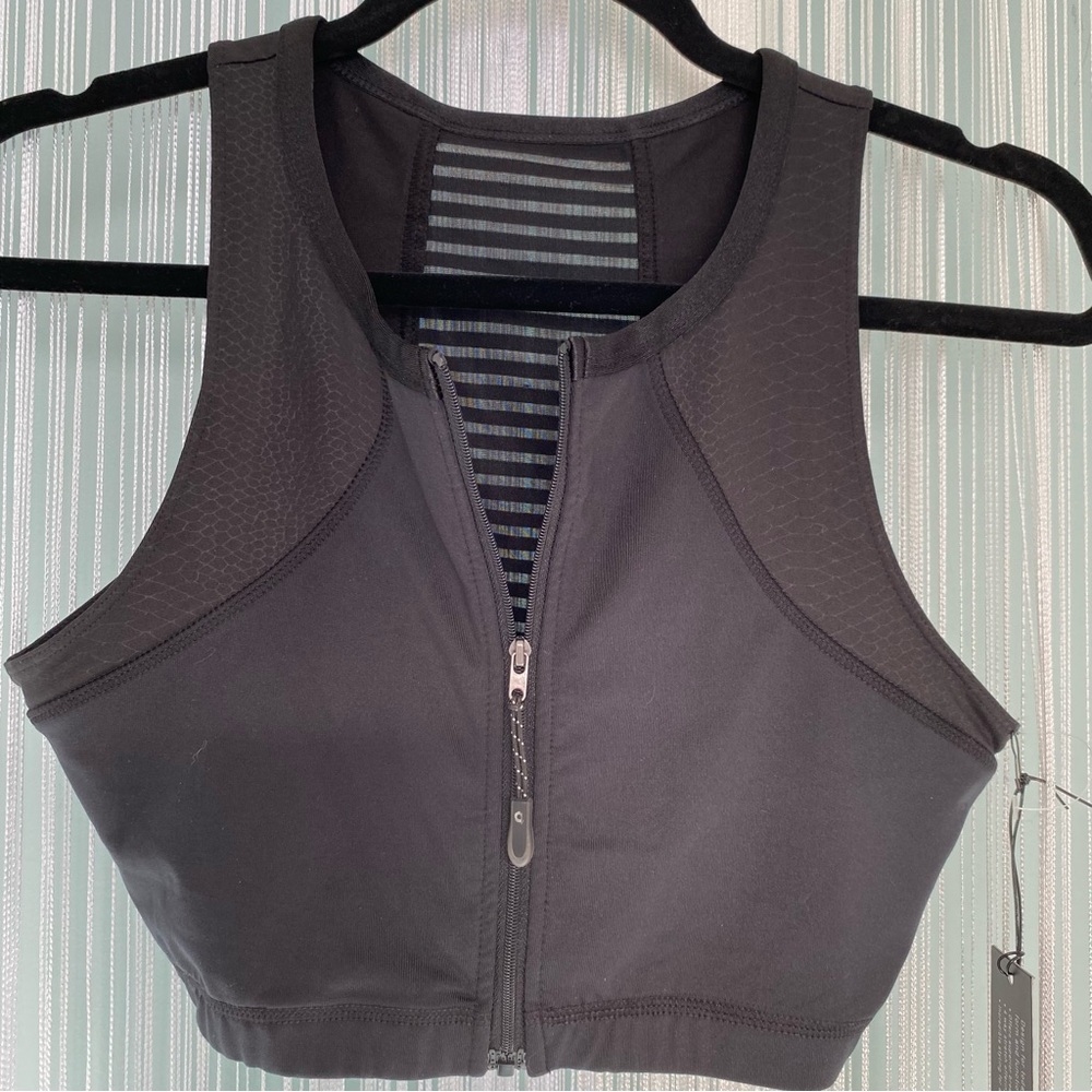 Black Sheer Activewear Zipper Sports Bra Top NWT Size M
